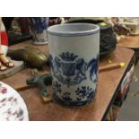 Deflt armorial blue and white mug, signed to base