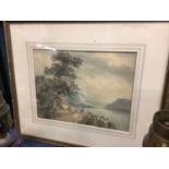 Attributed to William Payne watercolour - extensive lake view, in glazed frame, Frost & Reed label v