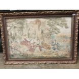 French style taperstry depicting figures in landscape, in gilt frame