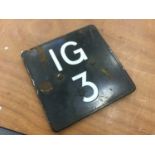 Vintage enamel Railway sign 'I G 3'