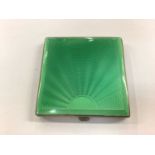 1950s silver and green enamel powder compact