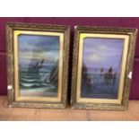 E.T Lewis: pair of 19th century oils on board, schooners in rough seas, framed and glazed