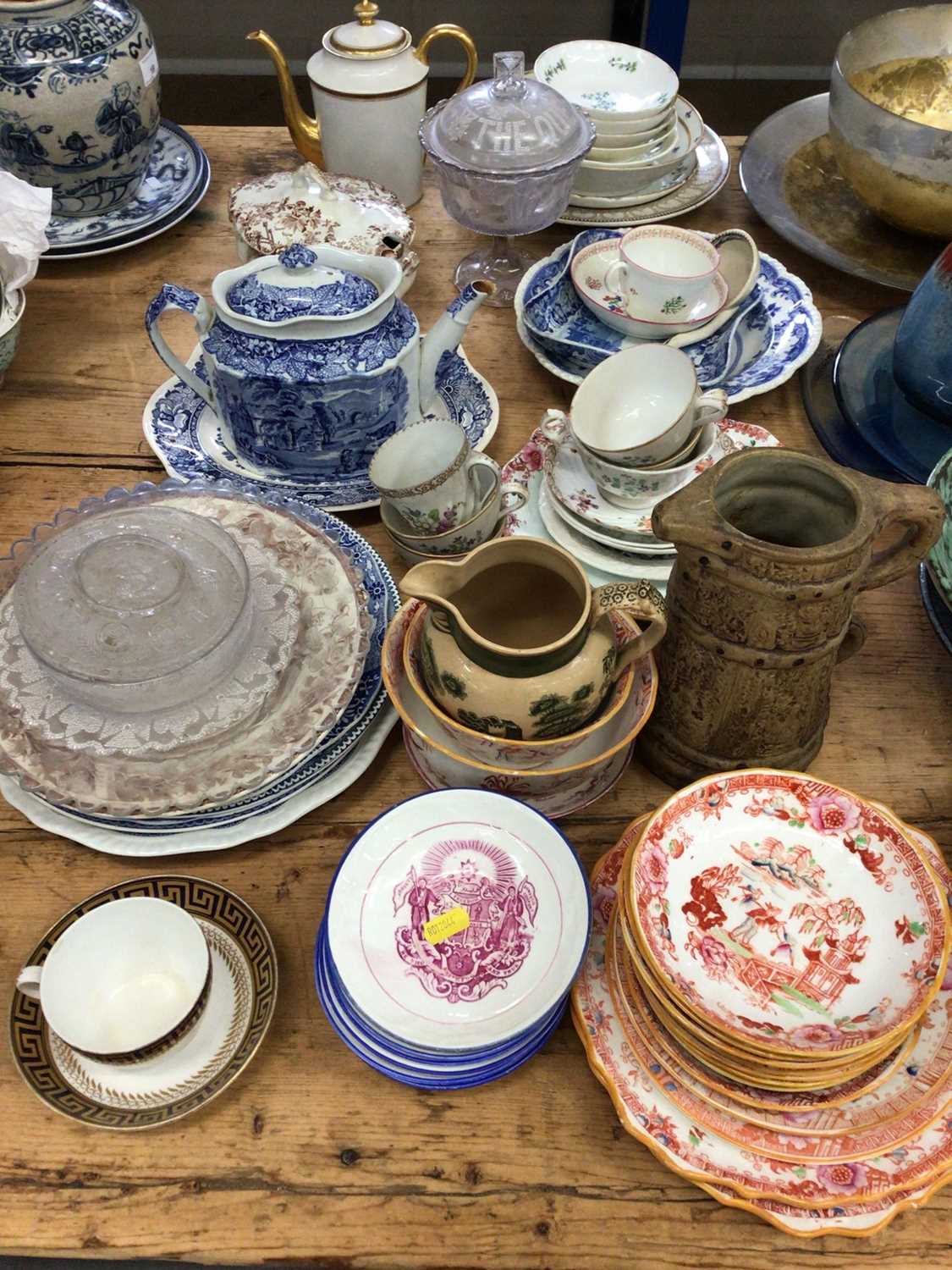 Group of 19th century and later china and glass, including tea wares, English Greek Key pattern cup