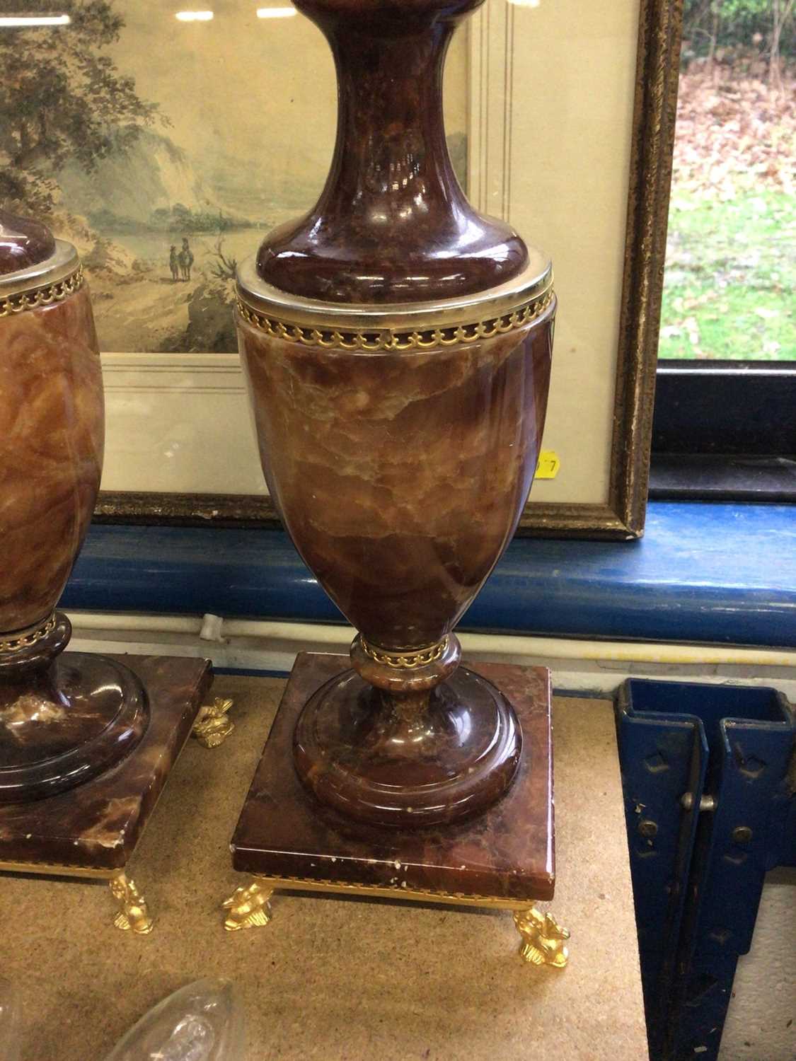 Pair of Italian onyx and gilt metal urn-form lamps, 33cm high - Image 2 of 2