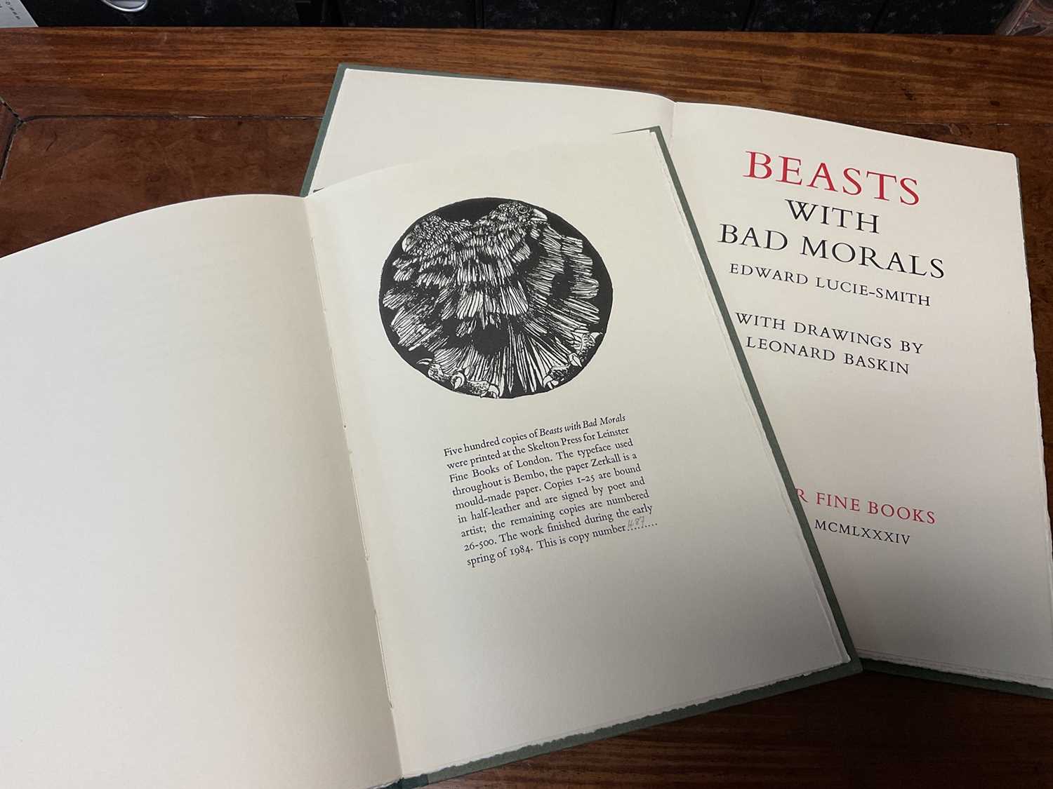 Edward Lucie Smith - Beasts with Bad Morals, illustrated by Leonard Baskin, Leinster Fine Books, 198