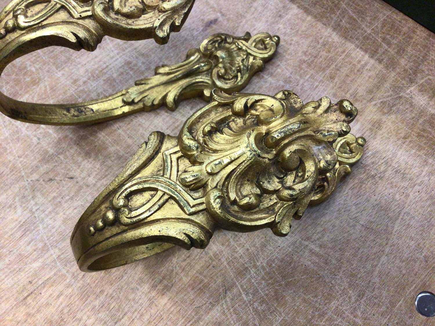 A pair of antique French ormolu tie backs, stamped marks to back, 18.5cm long - Image 3 of 5