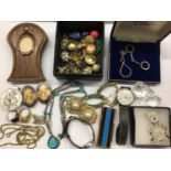 Group of vintage costume jewellery, two wristwatches, lighter and other bijouterie
