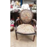 French style open elbow chair with tapestry seat and back