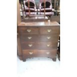 Nineteenth century oak chest of two short and three long graduated drawers, 92.5cm wide, 45.5cm deep