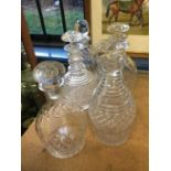 Group of antique cut glass decanters and cut glass jug