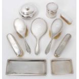 George V silver dressing table set and two other items