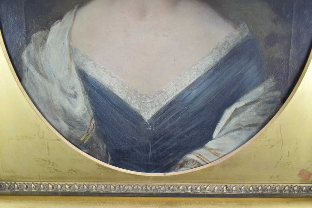 English School, early 19th century, oil on canvas - portrait of a young lady, oval, 59cm x 50cm, in - Image 5 of 6