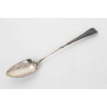 George III silver Old English pattern serving spoon, engraved initials and armorial crest