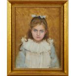 Horace Fisher (1861-1934) oil on board - portrait of a young girl, 'Dora', Dorothy Green, signed, la