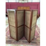 Late 19th/early 20th century mahogany framed brass mounted four-fold screen