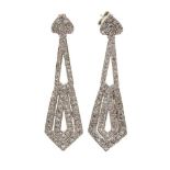 Pair of Art Deco style diamond pendant earrings with articulated drops with pavé set single cut diam