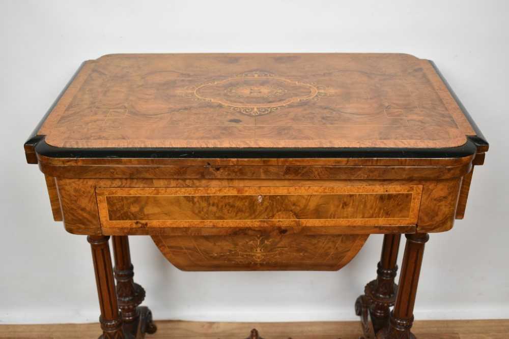 Mid Victorian figured walnut work/games table - Image 2 of 10
