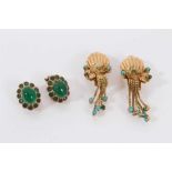 Two pairs of 1950s gold and gem-set earrings