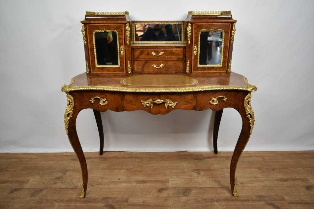 Ornate figured walnut and gilt metal mounted bonheur du jour, pierced galleried superstructure and t - Image 6 of 14