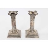 Pair of late Victorian silver Corinthian column candlesticks
