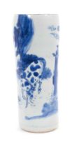 A Chinese blue and white Transitional period sleeve vase, painted with a figure and horse in a lands