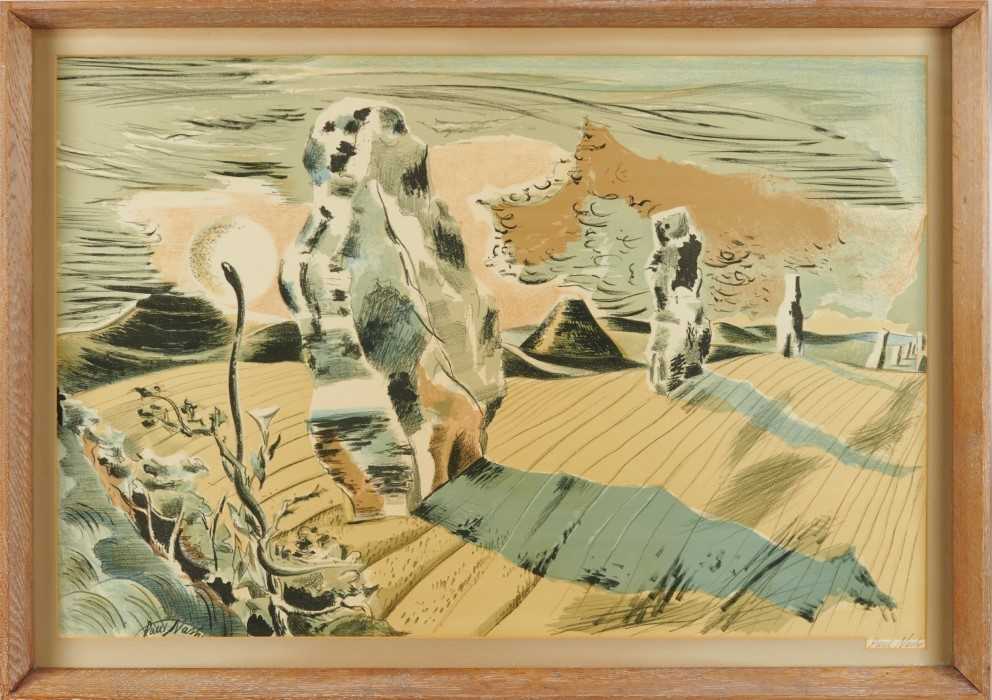 Paul Nash (1889-1946) signed lithograph - Avebury, Landscape of the Megaliths, 1937, signed in penci