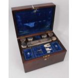 Victorian rosewood toiletry box with original fitted interior with mother of pearl and silver plated