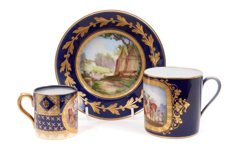 A Sèvres coffee can and saucer, the can decorated with figures on horseback, the saucer with a milit - Image 2 of 9
