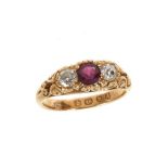 Victorian diamond and garnet three stone ring