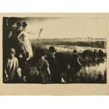 *Gerald Spencer Pryse (1882-1956) black and white lithograph - Otter Hunt, signed and titled below i