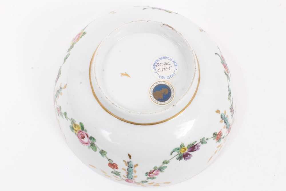 A Bristol round bowl, painted with garlands of flowers and leaves, circa 1775 - Image 5 of 8