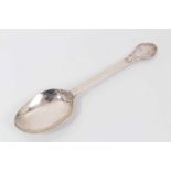 Late 17th century Lobed - End. Lace Back Trefid spoon, decorated on the underside of the bowl and on