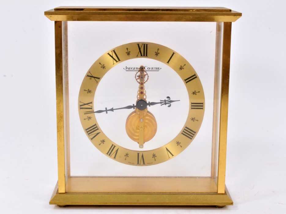 Late 20th century Jaeger Le Coultre gilt metal and glass mantel clock, model no. 508