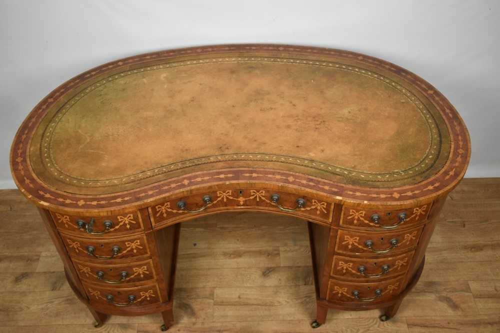 Edwardian style mahogany and marquetry inlaid kidney shaped desk - Image 5 of 21