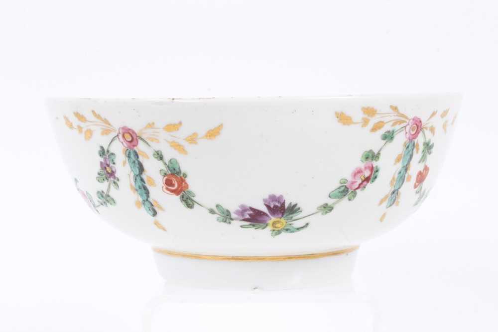 A Bristol round bowl, painted with garlands of flowers and leaves, circa 1775 - Image 2 of 8