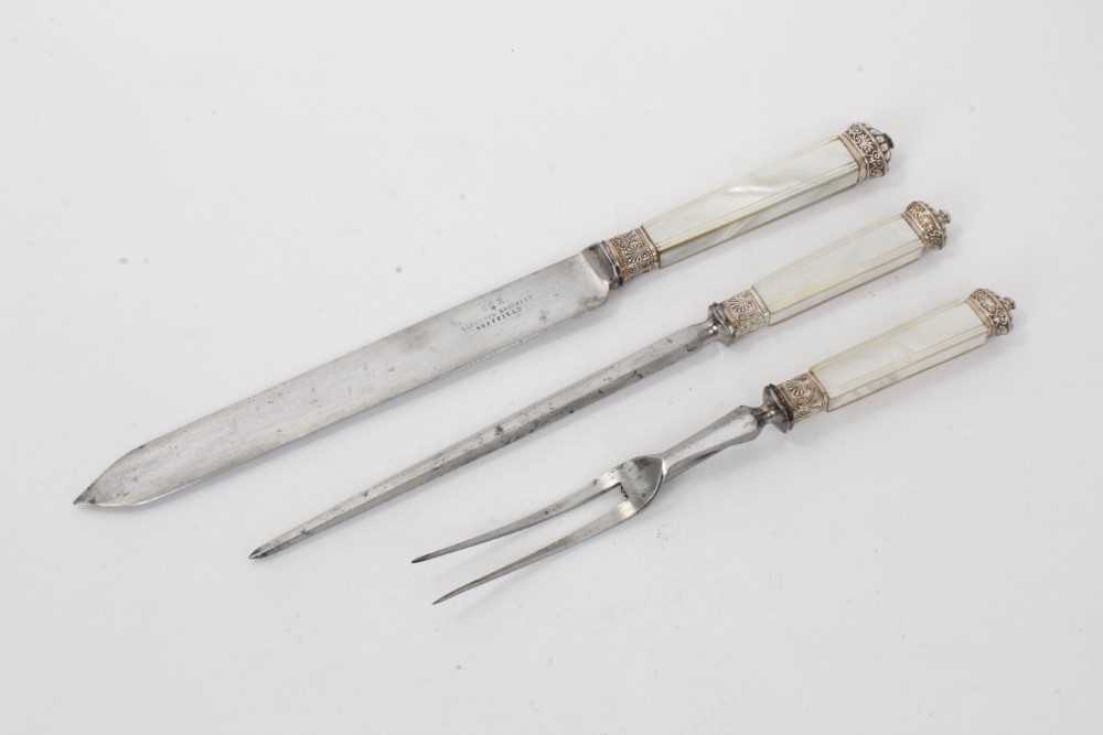 Good quality 19th century carving set with mother of handles