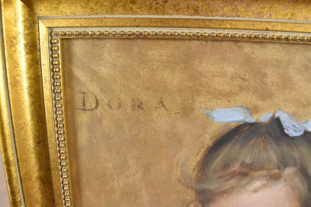 Horace Fisher (1861-1934) oil on board - portrait of a young girl, 'Dora', Dorothy Green, signed, la - Image 4 of 7