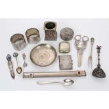 Selection of miscellaneous Continental and other silver and white metal, including a vesta, peacock