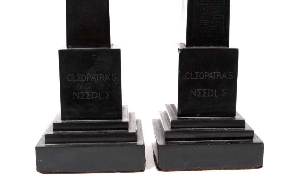Pair of late 19th/early 20th century Derbyshire style carved slate models of Cleopatras Needle at Al - Image 2 of 12