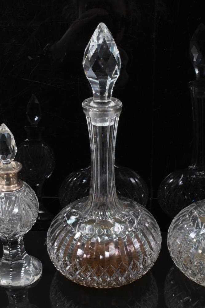 A pair of Webb cut glass shaft and globe decanters, 31cm high, together with a pair of small silver - Image 3 of 6