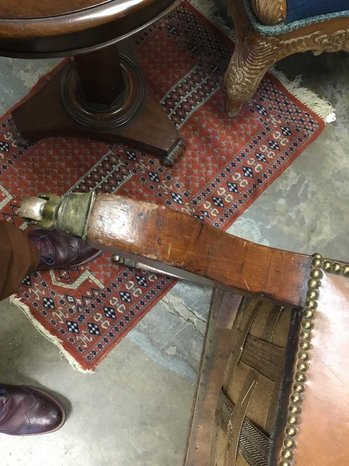 19th century leather upholstered wing armchair - Image 9 of 14