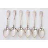 Set of six William IV silver Fiddle pattern dessert spoons with engraved initial H (London 1834)