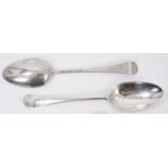 Pair 18th century Hanoverian Fancy Back table spoons, engraved on the reverse of handles S T over I