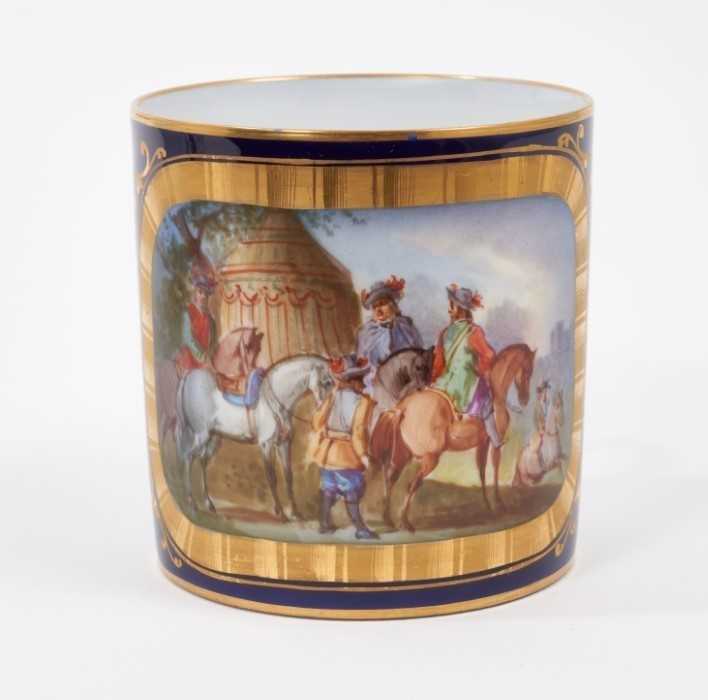 A Sèvres coffee can and saucer, the can decorated with figures on horseback, the saucer with a milit - Image 8 of 9