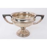 Silver two handled fox hound trophy with presentation inscriptions, 45cm wide