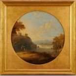 Manner of Richard Wilson (1731-1782), oil on tondo canvas circa 1800 of an extensive landscape wit