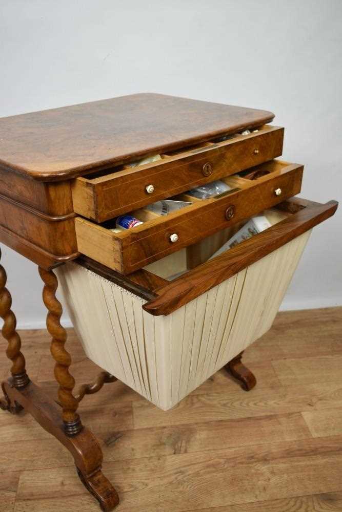 Mid Victorian burr walnut and inlaid work table - Image 5 of 6