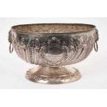 Large Victorian silver oval punch bowl