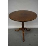 George III mahogany circular tilt top table on turned support and tripod base, 76cm diameter Prove