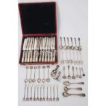Large selection of miscellaneous silver and silver plate cutlery and flatware.